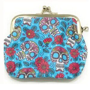 Blue Sugar Skull Coin Purse w/Keychain